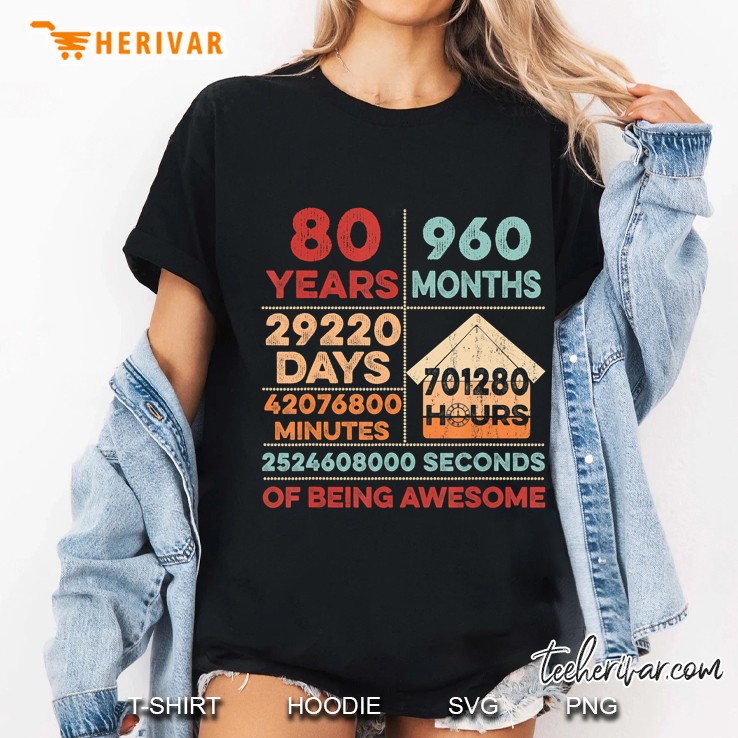 Vintage 80th Birthday 80 Years Old 960 Months Of Being Awesome Ladies Tee