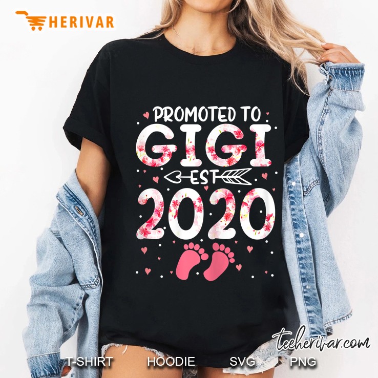 Promoted To Gigi Est 2020 Pink Floral Version Ladies Tee