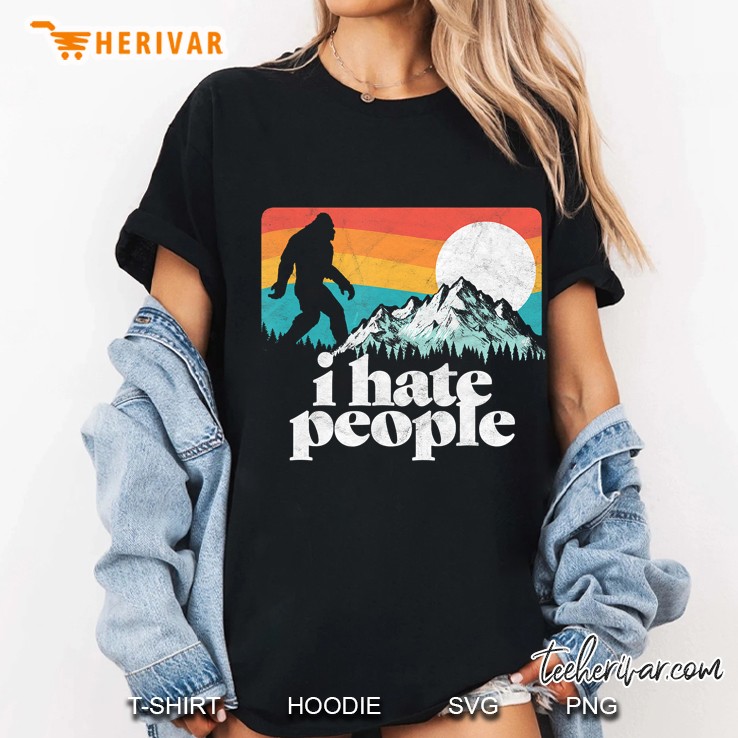 I Hate People Bigfoot Silhouette And Mountains Vintage Version Ladies Tee