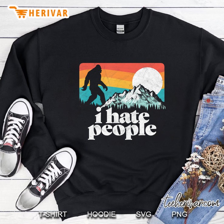I Hate People Bigfoot Silhouette And Mountains Vintage Version Sweatshirt