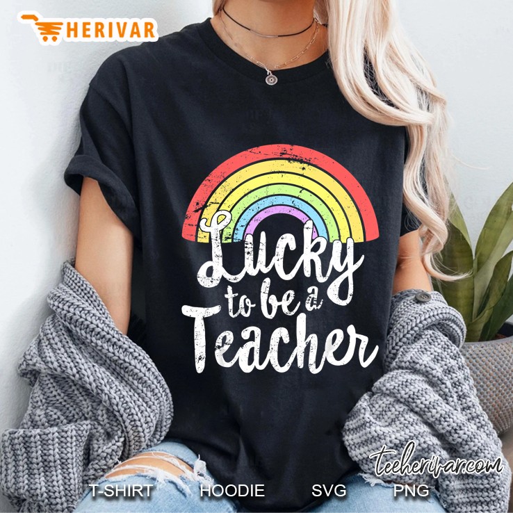Lucky To Be A Teacher Rainbow Grunge Version Ladies Tee