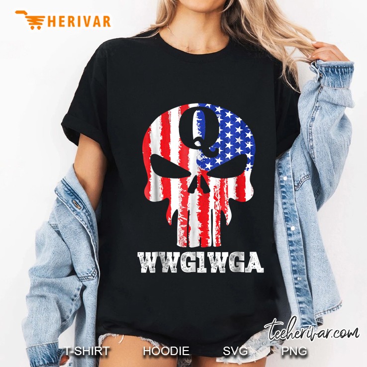 Q Anon Wwg1wga American Flag Skull Version Ladies Tee
