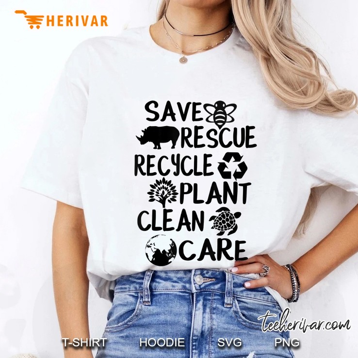 Save Bees Rescue Animals Recycle Plastic Plant Clean Care Earth Day Ladies Tee