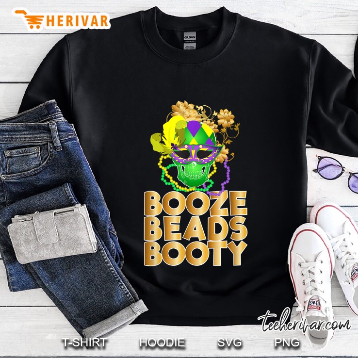 Booze Beads Booty Mardi Gras Skull Version Sweatshirt