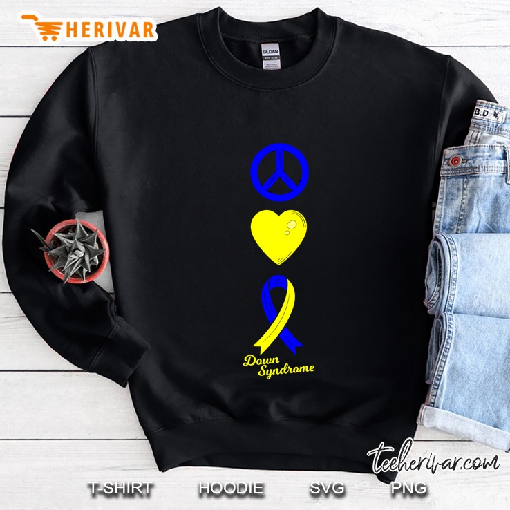 Peace Sign Heart And Ribbon Down Syndrome Sweatshirt