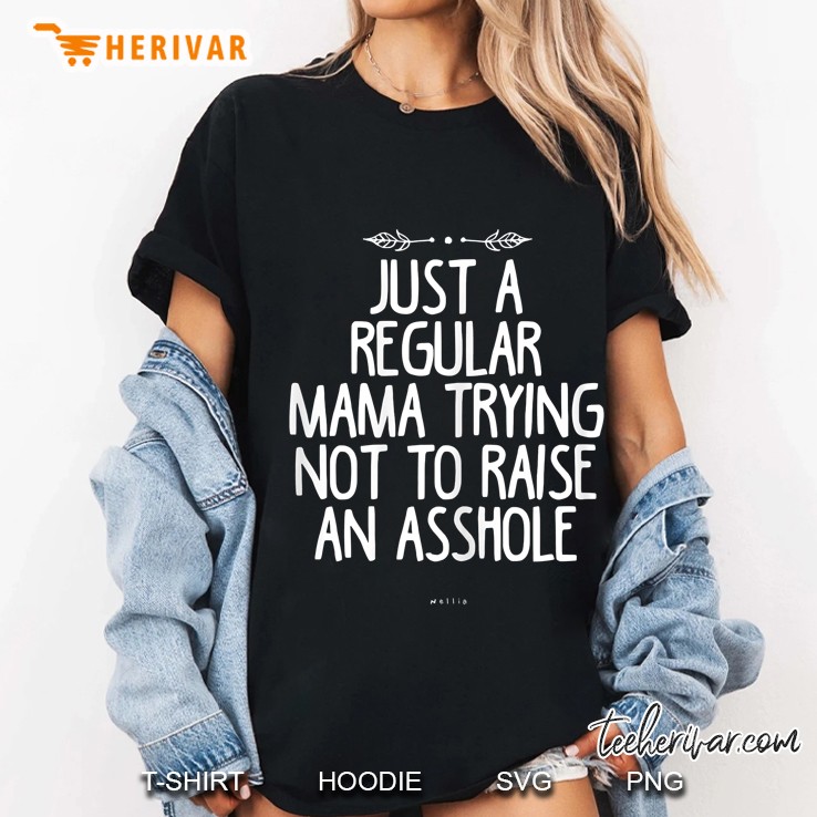 Just A Regular Mama Trying Not To Raise An Asshole Black Version Ladies Tee