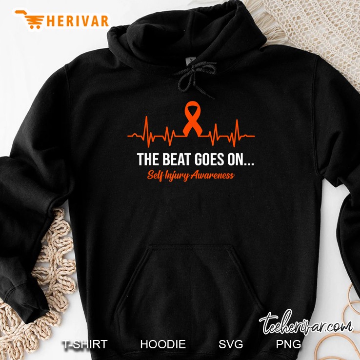 The Beat Goes On Self Injury Awareness Orange Ribbon Heartbeat Version Hoodie