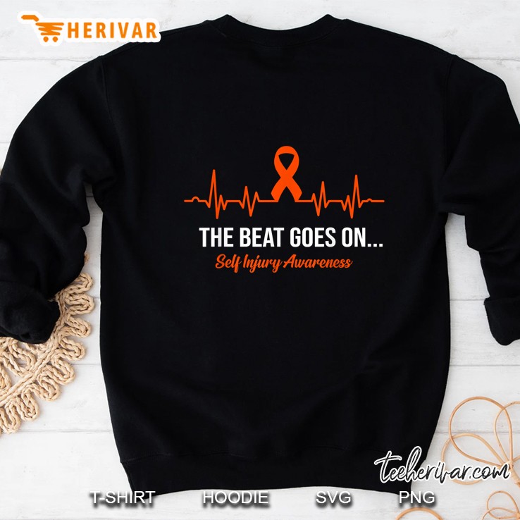 The Beat Goes On Self Injury Awareness Orange Ribbon Heartbeat Version Sweatshirt