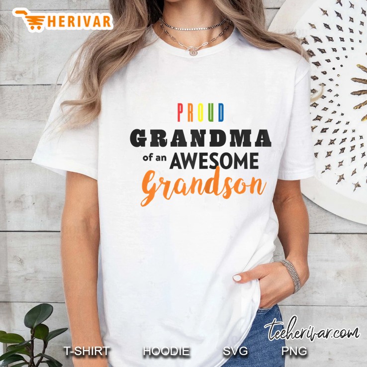 Proud Grandma Of An Awesome Grandson LGBT Pride Version Ladies Tee