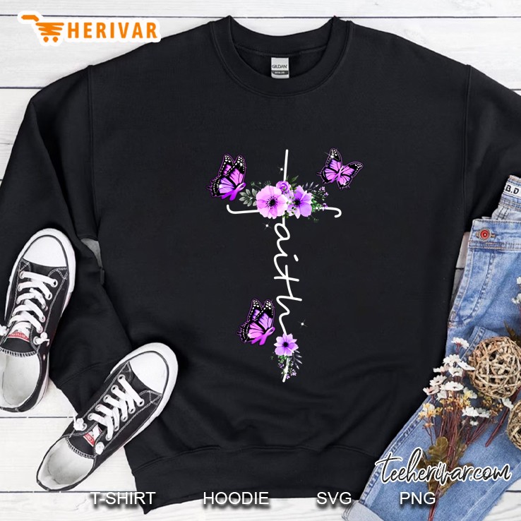 Faith Floral Cross And Violet Butterflies Version Sweatshirt