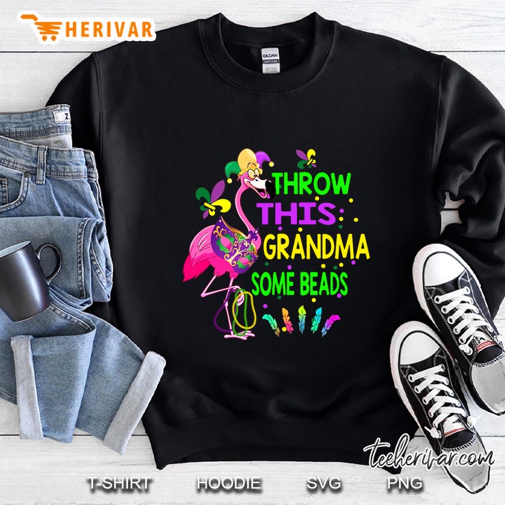 Throw This Grandma Some Beads Mardi Gras Flamingo Version Sweatshirt