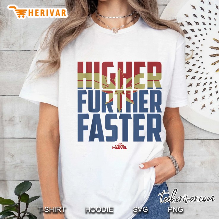 Captain Marvel Left Chest Star Higher Further Faster Ladies Tee