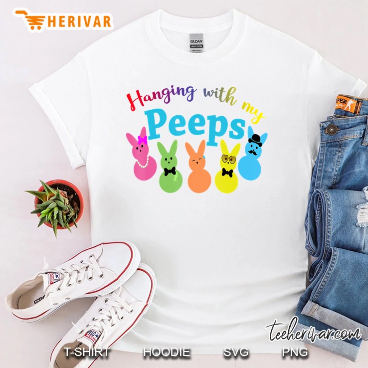 Colorful Bunny Hanging With My Peeps Easter Shirt