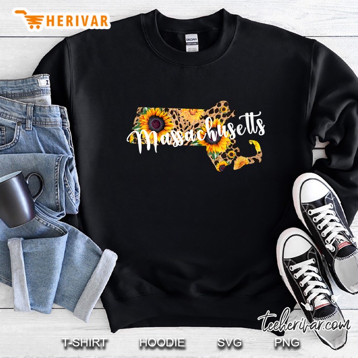 Massachusetts Sunflower Leopard Print Sweatshirt