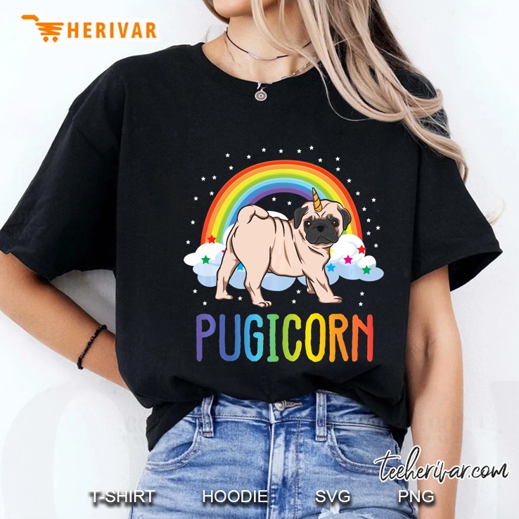 Pugicorn Pug Unicorn Rainbow Version Ladies Tee
