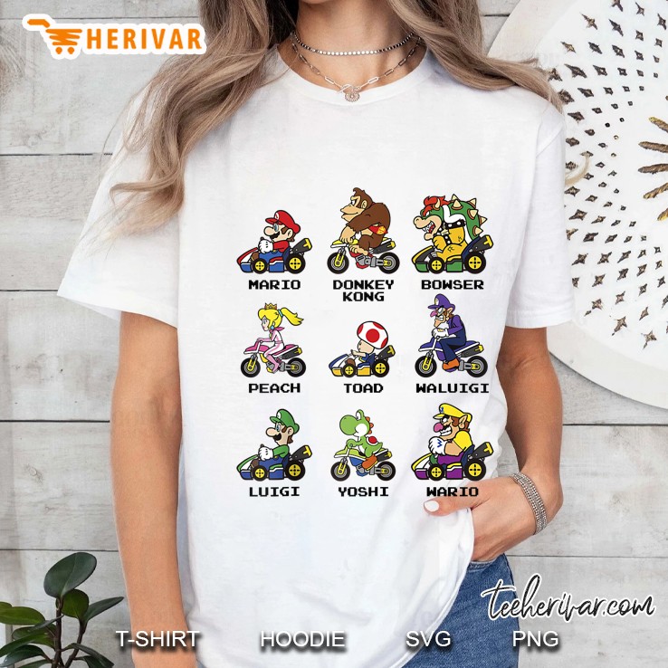 Mario Kart Racers Side View Names Ladies Tee