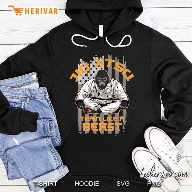Jiu Jitsu Train Like A Beast Gorilla American Flag Version Hoodie