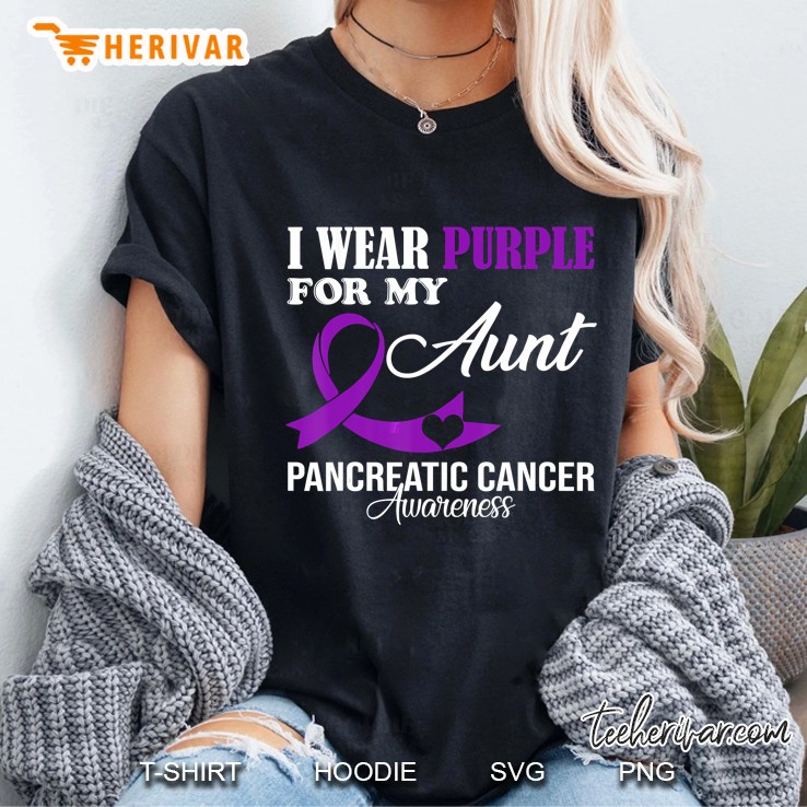 I Wear Purple For My Aunt Pancreatic Cancer Awareness Purple Ribbon Version Ladies Tee