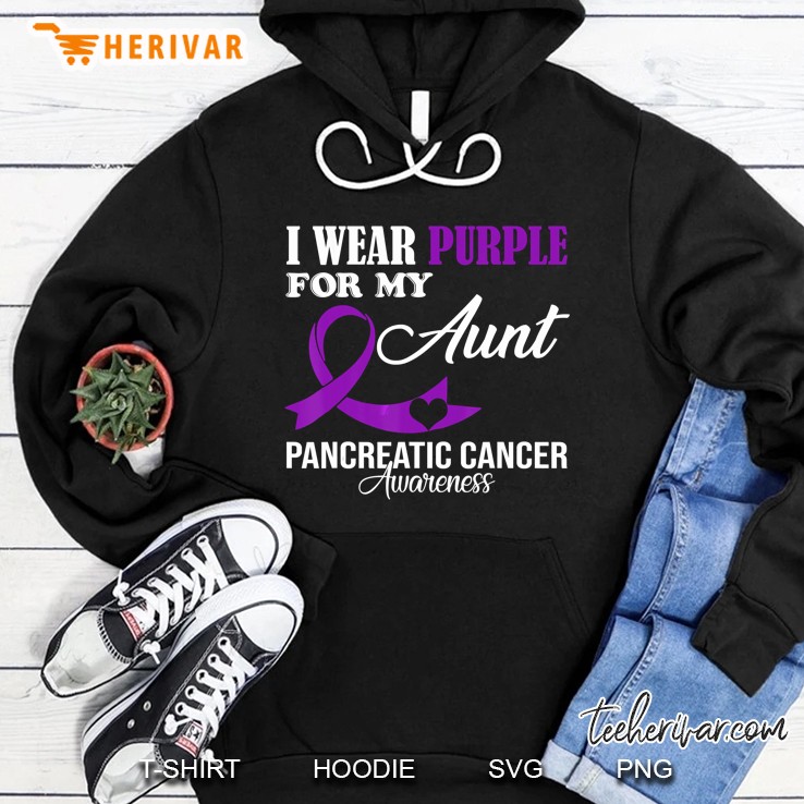 I Wear Purple For My Aunt Pancreatic Cancer Awareness Purple Ribbon Version Hoodie