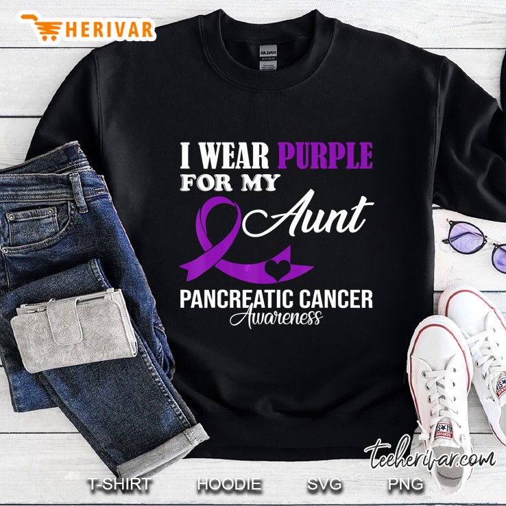 I Wear Purple For My Aunt Pancreatic Cancer Awareness Purple Ribbon Version Sweatshirt