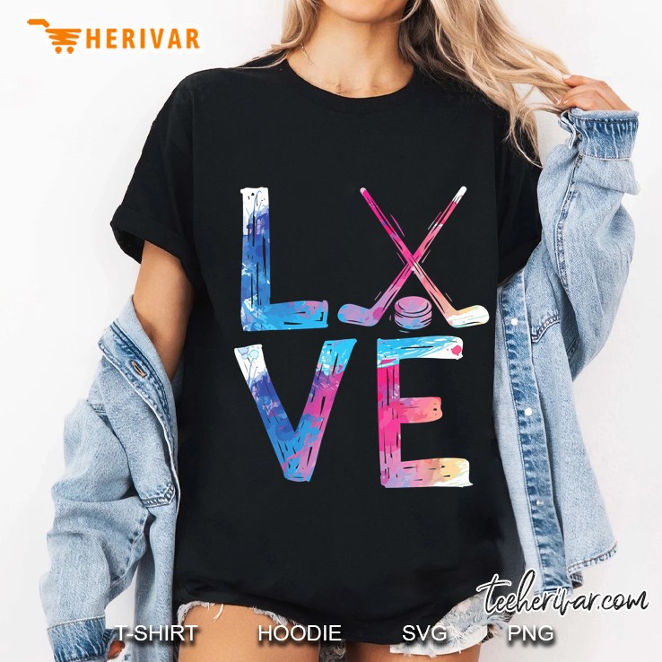 Love Watercolor Ice Hockey Version Ladies Tee