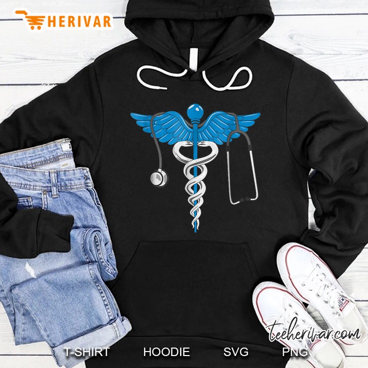 Blue Caduceus And Stethoscope Hoodie
