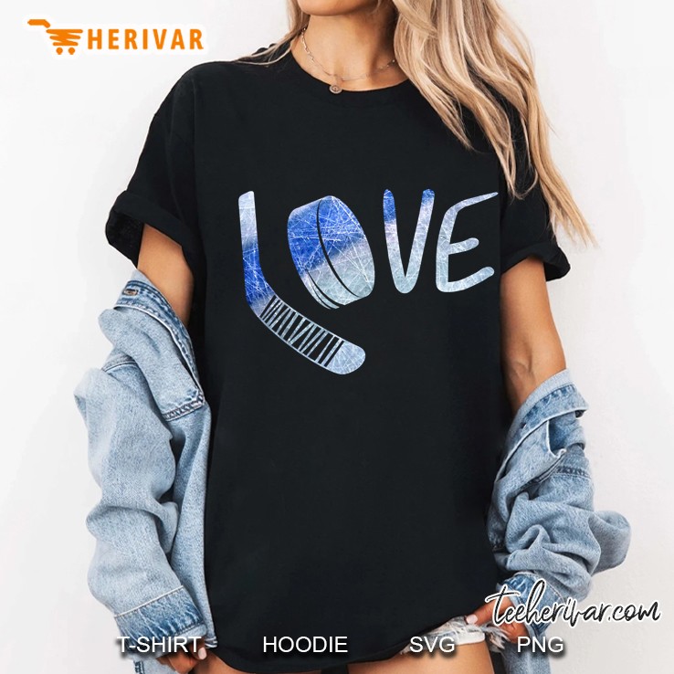 Love Hockey Puck And Stick Version Ladies Tee