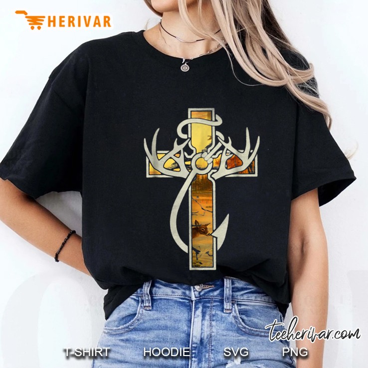 Hook Deer Horn And Cross Ladies Tee