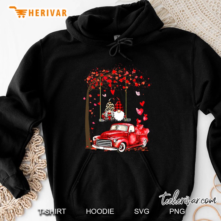 Couple Of Gnomes Sitting On A Swing Under A Red Maple Beside A Red Car Hoodie