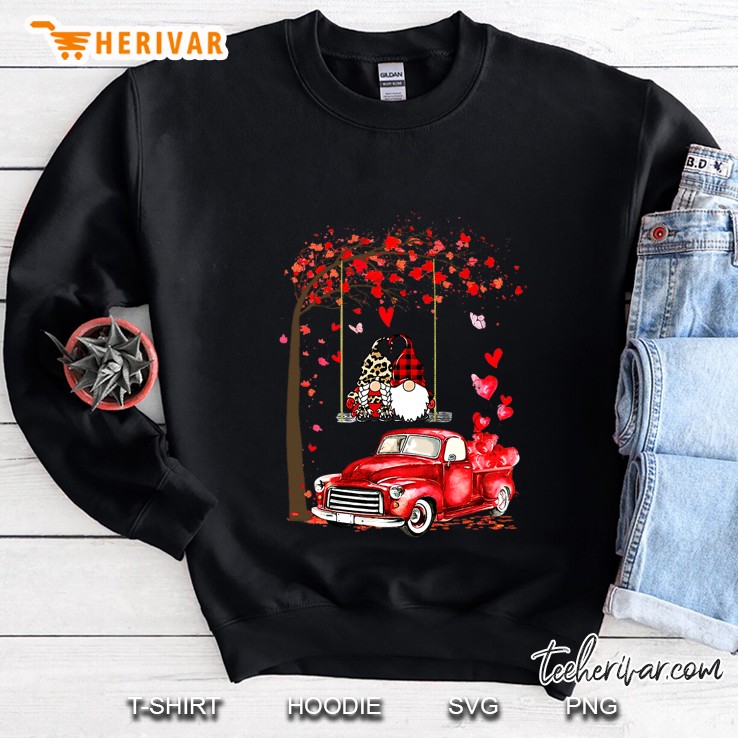 Couple Of Gnomes Sitting On A Swing Under A Red Maple Beside A Red Car Sweatshirt
