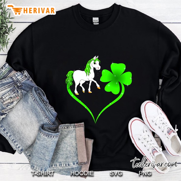 Green Horse And Four Leaf Clover Heart Version Sweatshirt