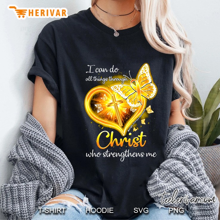 I Can Do All Things Through Christ Who Strengthens Me Gold Cross Heart And Butterfly Version Ladies Tee
