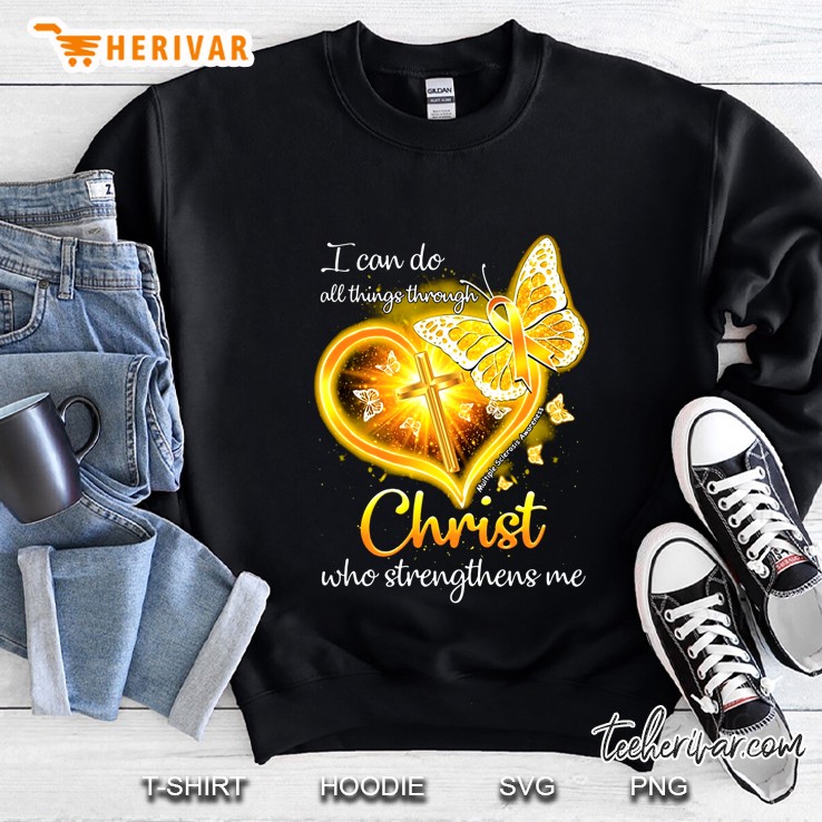 I Can Do All Things Through Christ Who Strengthens Me Gold Cross Heart And Butterfly Version Sweatshirt
