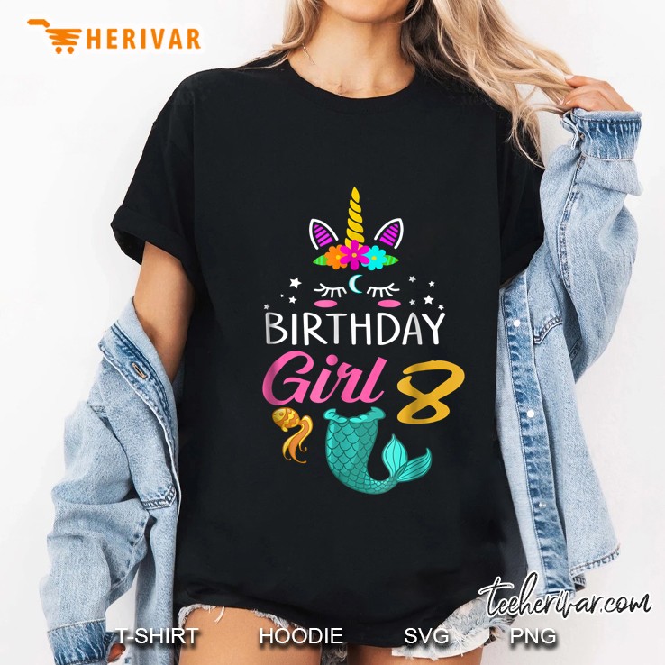 8Th Birthday Girl Unicorn Mermaid Version Ladies Tee