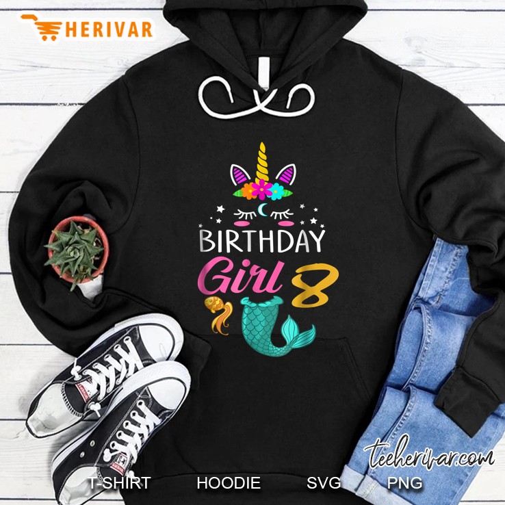 8Th Birthday Girl Unicorn Mermaid Version Hoodie