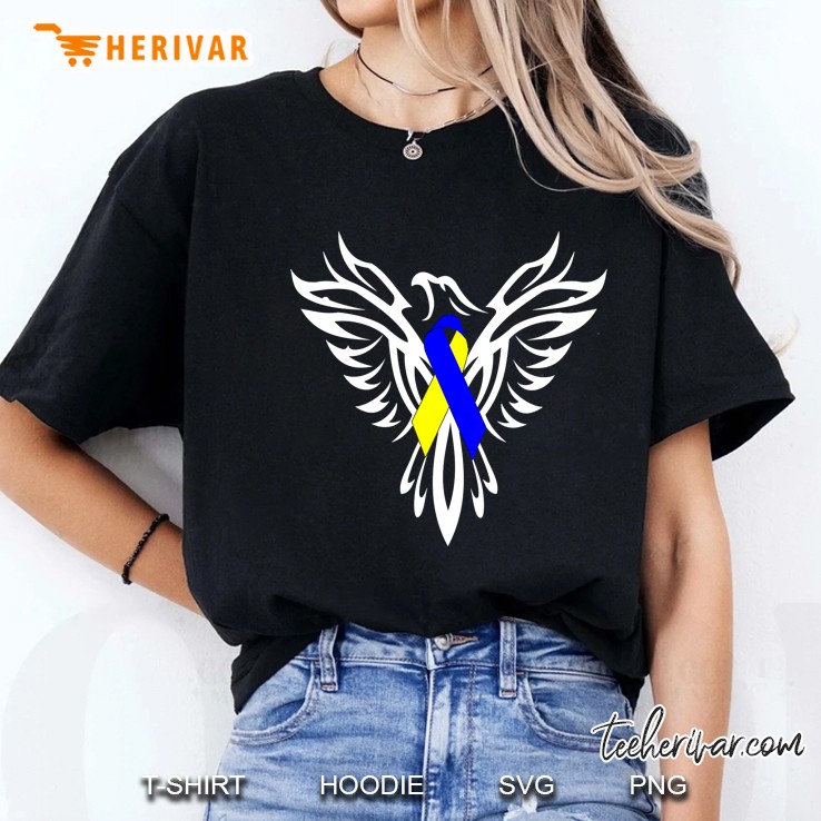 Down Syndrome Awareness Yellow And Blue Phoenix Ribbon Ladies Tee