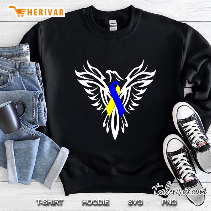 Down Syndrome Awareness Yellow And Blue Phoenix Ribbon Sweatshirt