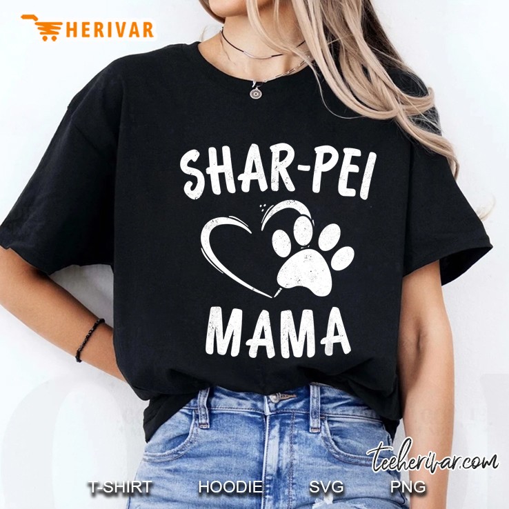 Shar-Pei Mama Dog Paw Print And Heart Version Ladies Tee
