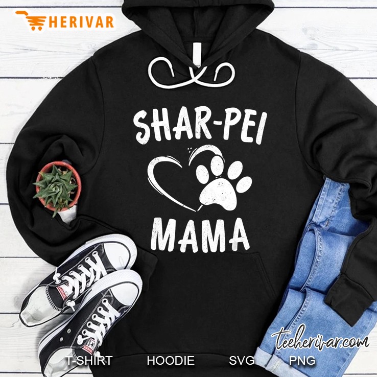 Shar-Pei Mama Dog Paw Print And Heart Version Hoodie