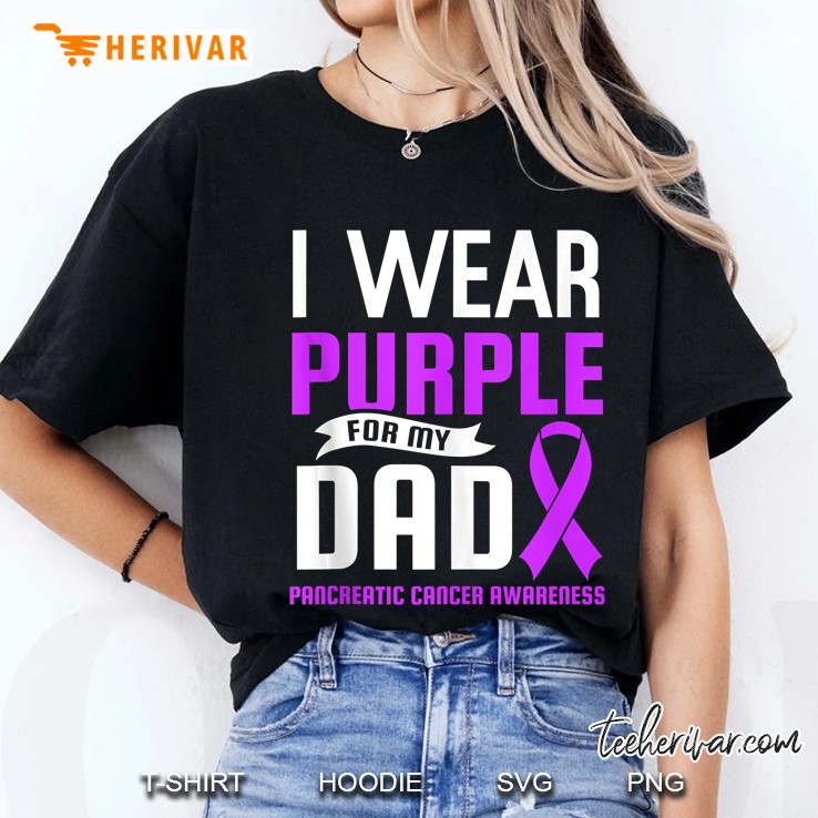 I Wear Purple For My Dad Pancreatic Cancer Awareness Purple Ribbon Version Ladies Tee