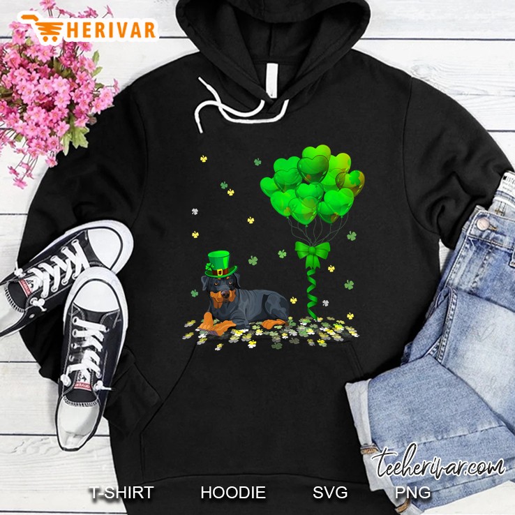 Leprechaun Rottweiler Green Heart Balloons Version Hoodie