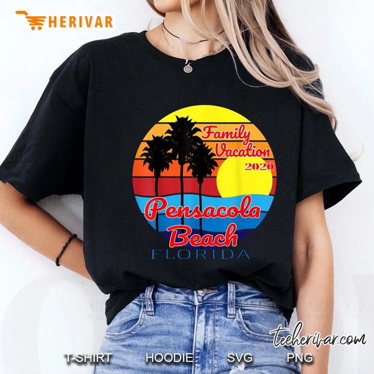 Pensacola Beach Florida Family Vacation 2020 Palm Trees Sunset Vintage Version Ladies Tee