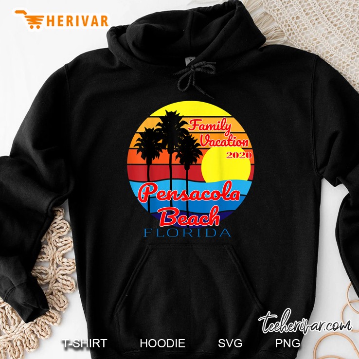 Pensacola Beach Florida Family Vacation 2020 Palm Trees Sunset Vintage Version Hoodie
