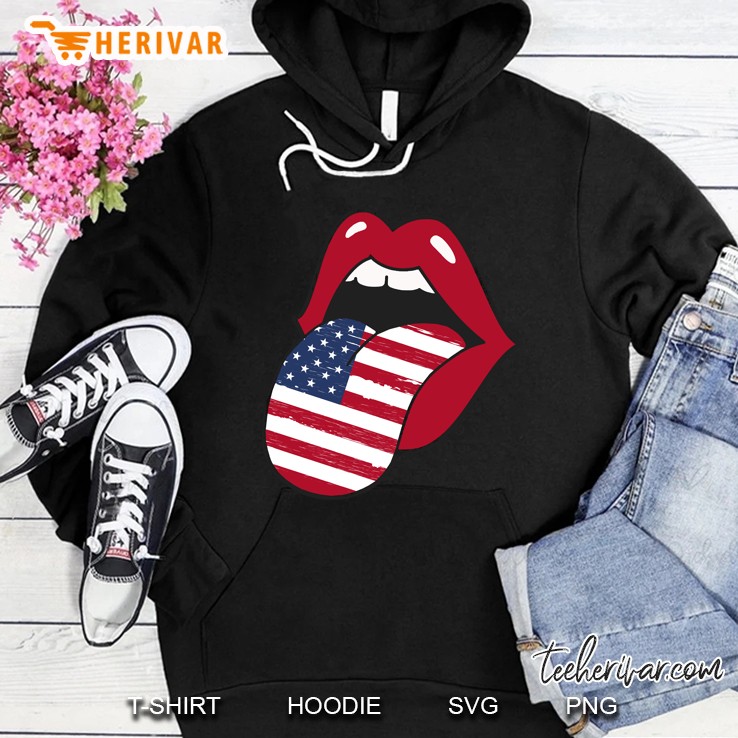 Red Lips American Flag Tongue Hoodie