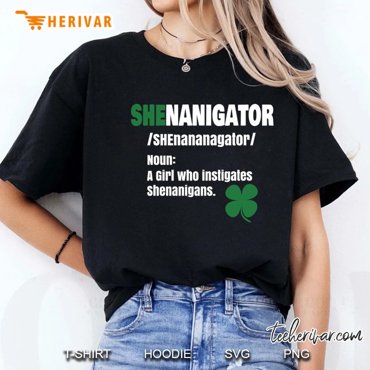 Shenanigator /Shenananagator/ Noun A Girl Who Instigates Shenanigans Four Leaf Clover Version Ladies Tee