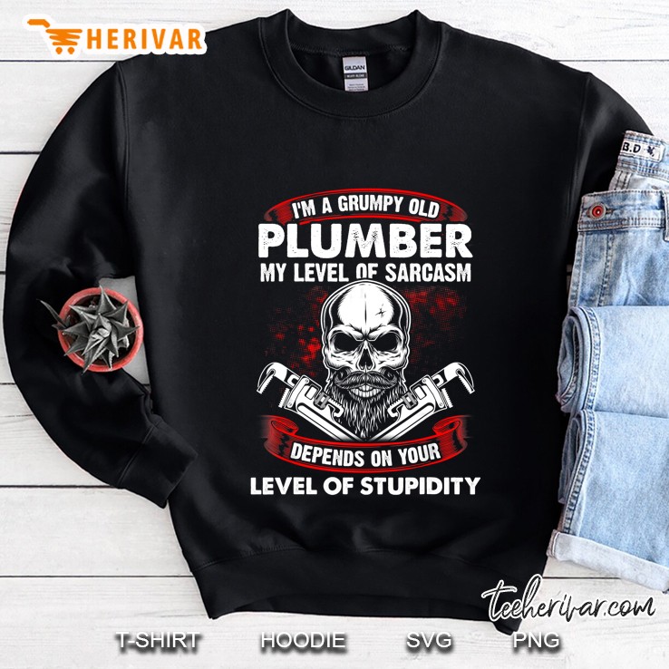 I'm A Grumpy Old Plumber My Level Of Sarcasm Depends On Your Level Of Stupidity Skull Version Mugs