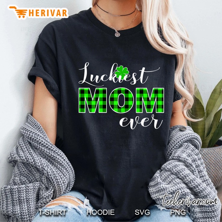 Luckiest Mommy Buffalo Plaid St Patricks Day Lucky Shamrock Ladies Tee