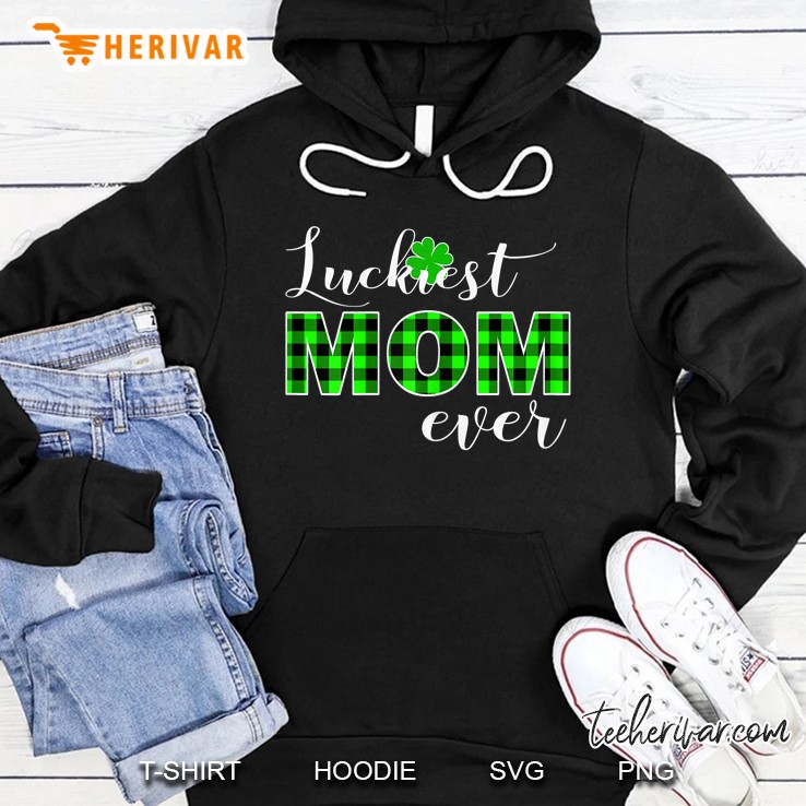 Luckiest Mommy Buffalo Plaid St Patricks Day Lucky Shamrock Hoodie