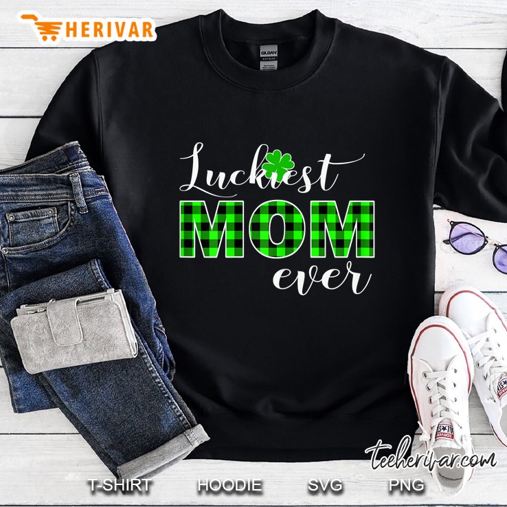 Luckiest Mommy Buffalo Plaid St Patricks Day Lucky Shamrock Sweatshirt