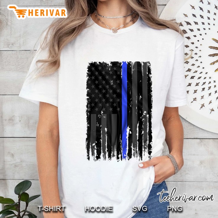 American Flag Thin Blue Line White Version Ladies Tee